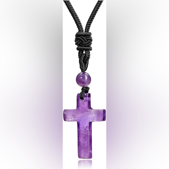 Amethyst Stone Cross Necklace - Picture 3 of 4
